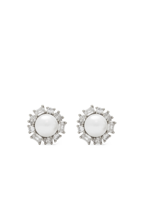 Candy Shop Halo Studs, Plated Metal with Cubic Zirconia & Glass Pearl